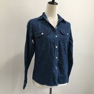 RALPH LAUREN Jeans Co Dark Wash Long Sleeve Logo Button Chambray Denim Shirt